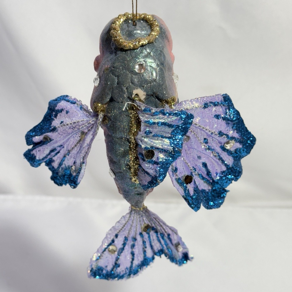 Large Vintage Multicolor‎ Glitter Fish Christmas Ornament - Picture 2 of 9